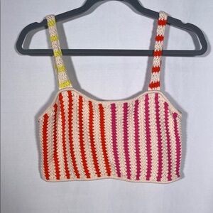FUTURE COLLECTIVE ALANI NOELLE KNIT CROP TOP YELLOW PINK RED MEDIUM